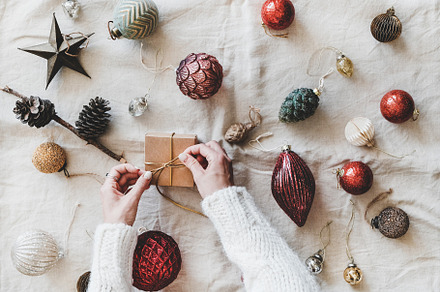 Christmas decoration toys and woman stock photo containing christmas and new, a Holiday Photo by Foxys