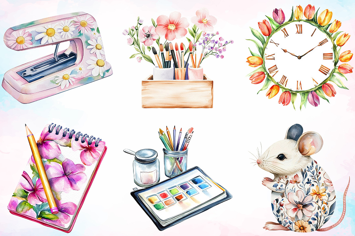 Watercolor Spring Office Day Clipart, a Seasonal Illustration by Canvas Craft (Photo 3 of 3)