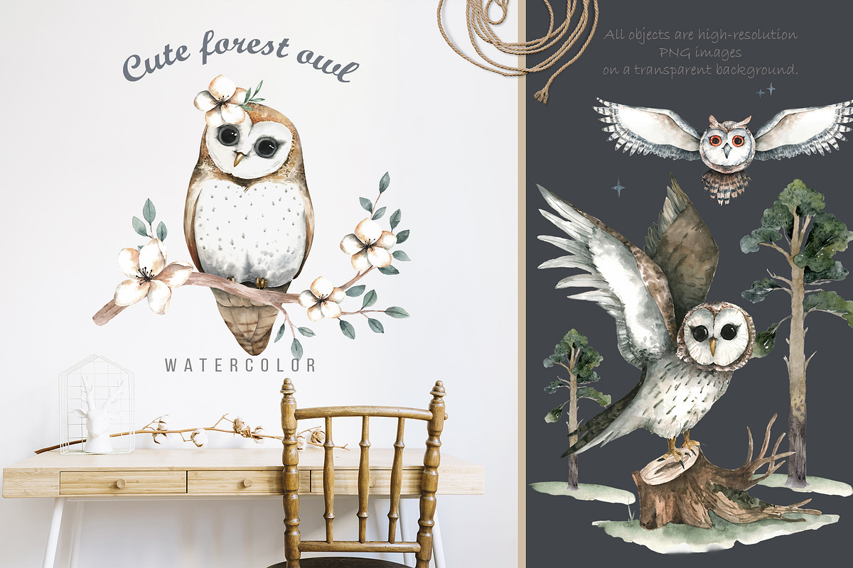 Cute forest owl. Wildlife watercolor, an Animal Illustration by Ann Art Houze (Photo 3 of 10)