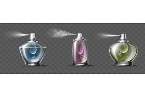 Realistic perfume bottles spraying, an Object Illustration by Vectorbuum