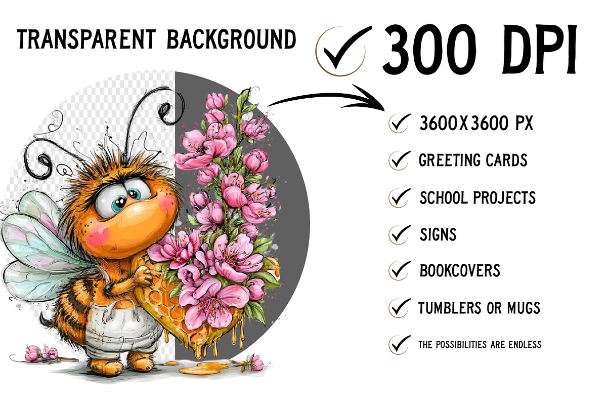 Whimsical Fuzzy Bee PNG Clipart, a Seasonal Illustration by Craft Nest (Photo 2 of 6)