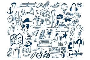 Hand Draw Doodle Travel Symbols Tourism And Traveling