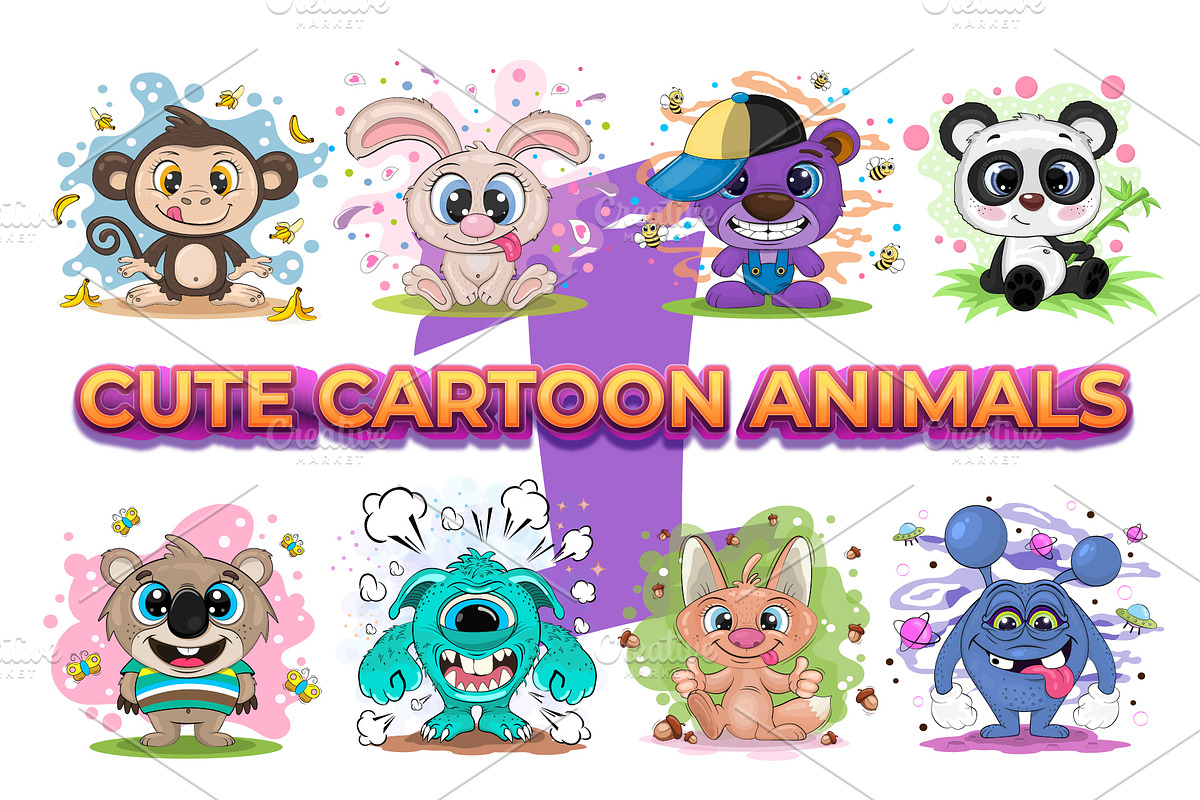 Set of cute cartoon animals, an Animal Illustration by KENO Mascots (Photo 1 of 9)