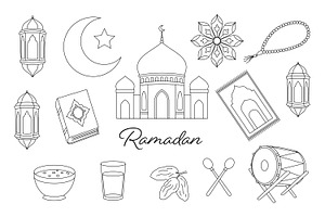 Ramadan Kareem Line Art Icons, an Outline Icon by Saba Vector