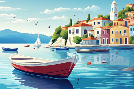 Colorful Coastal Village With Boats, a Photo by Tanuart