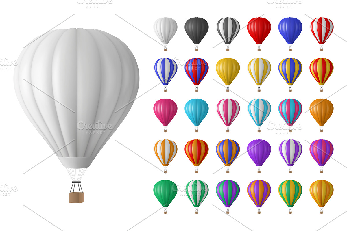 Hot Air Balloon Vector Set, an Object Graphic by Gomolach