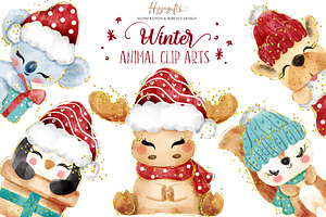 Winter Christmas Animal Cliparts