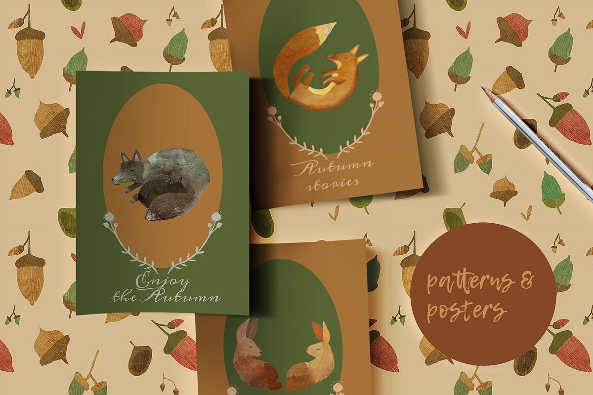 forest animals watercolor, a Pattern Graphic by watercolor kamill (Photo 9 of 12)