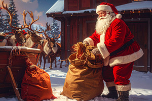 Santa Claus preparing the sleigh at outdoors, a Holiday Photo by DanFLCreativo