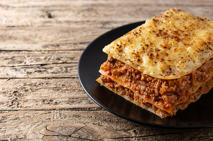 Piece of meat lasagna stock photo containing basil and beef, a Food & Drink Photo by etorres69