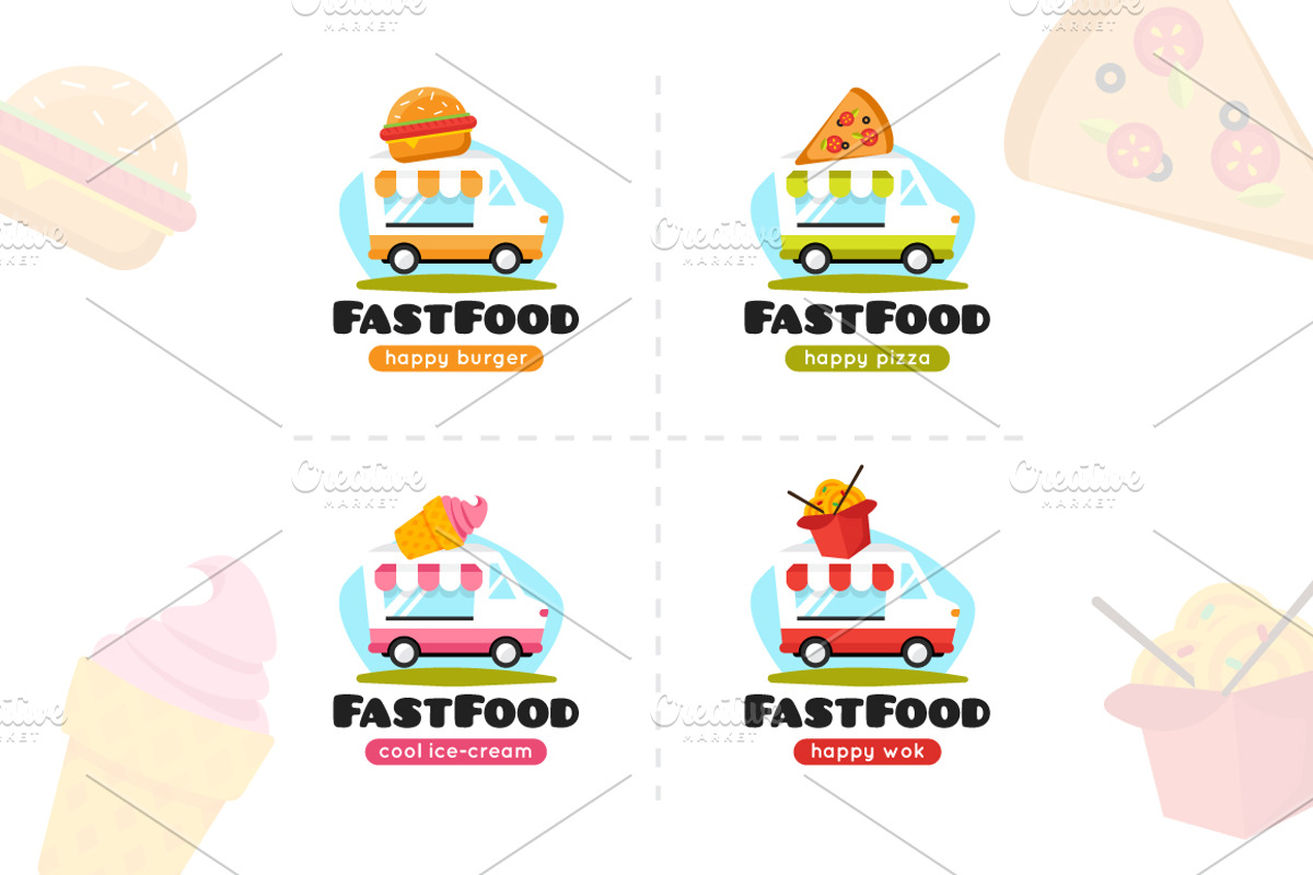 Food Truck Logos Set, a Branding & Logo Template by Trapezoid