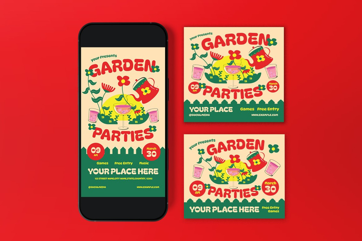 Cream Garden Parties Flyer Set, a Flyer Template by graphicook (Photo 3 of 3)