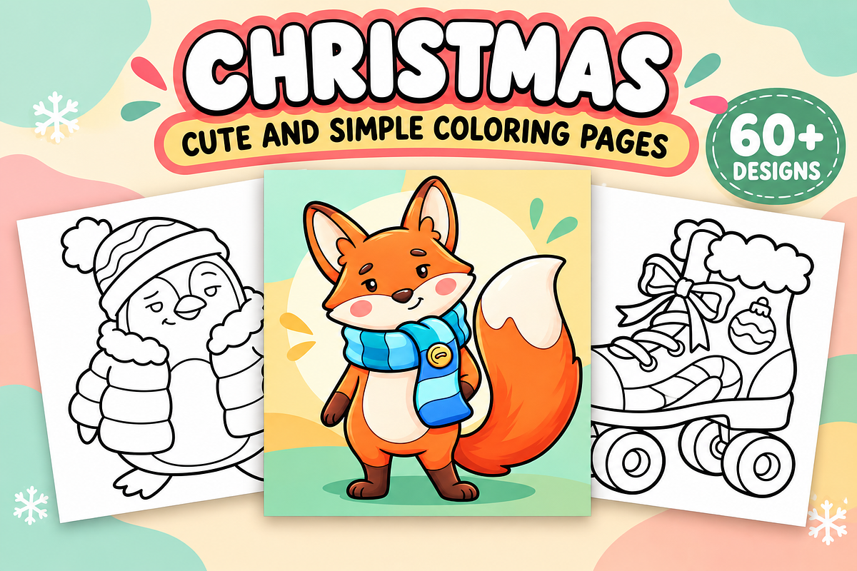 Christmas Coloring Pages for Kids #1, a Seasonal Illustration by Inkivelle Studio (Photo 1 of 3)
