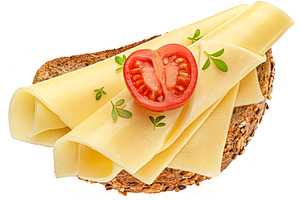 Gouda cheese slices on rye bread, a Food & Drink Photo by Max Lashcheuski