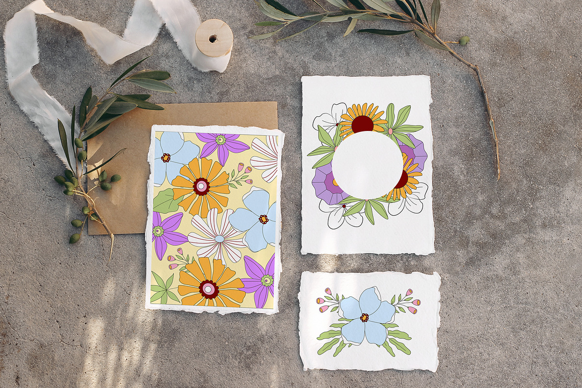 Retro flowers. Groovy summer clipart, an Object Graphic by Sofico (Photo 5 of 23)