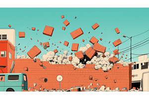 Illustrated Scene Of Exploding Brick