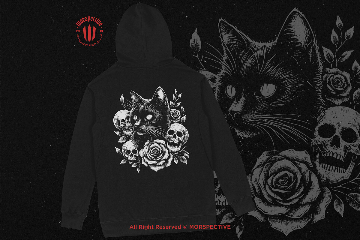 10 Bundle Dark Art Cat Floral Rose, an Illustration by Morspective (Photo 4 of 7)