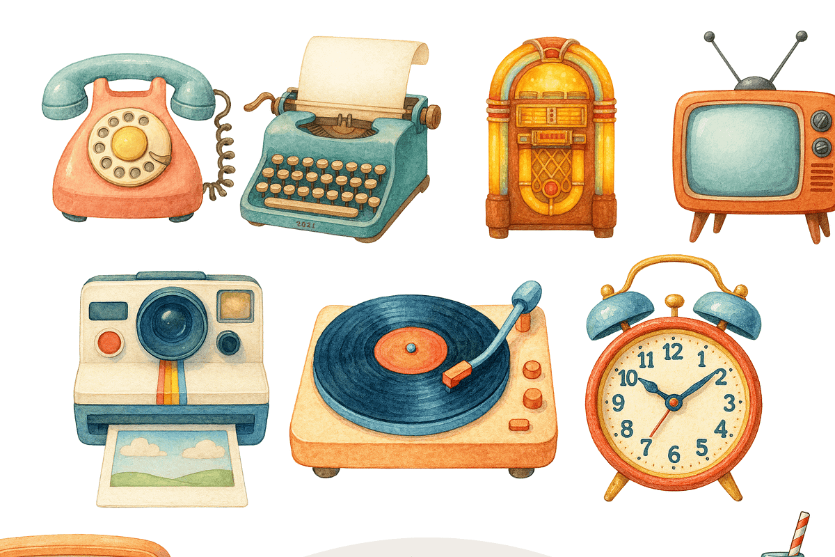 Retro Clipart Set, a Decorative Illustration by Pati Charm Studio (Photo 1 of 8)