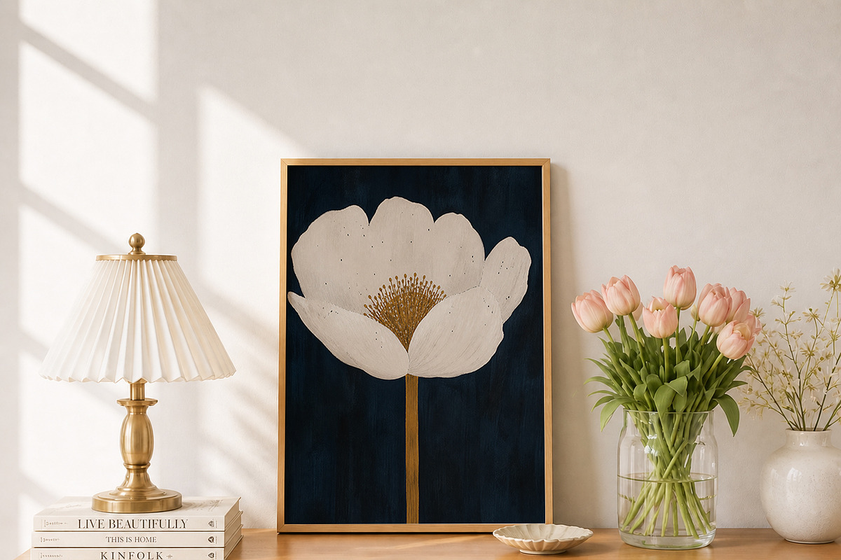 Navy Blue Floral Wall Art Print, a Decorative Illustration by elfy creative (Photo 4 of 8)
