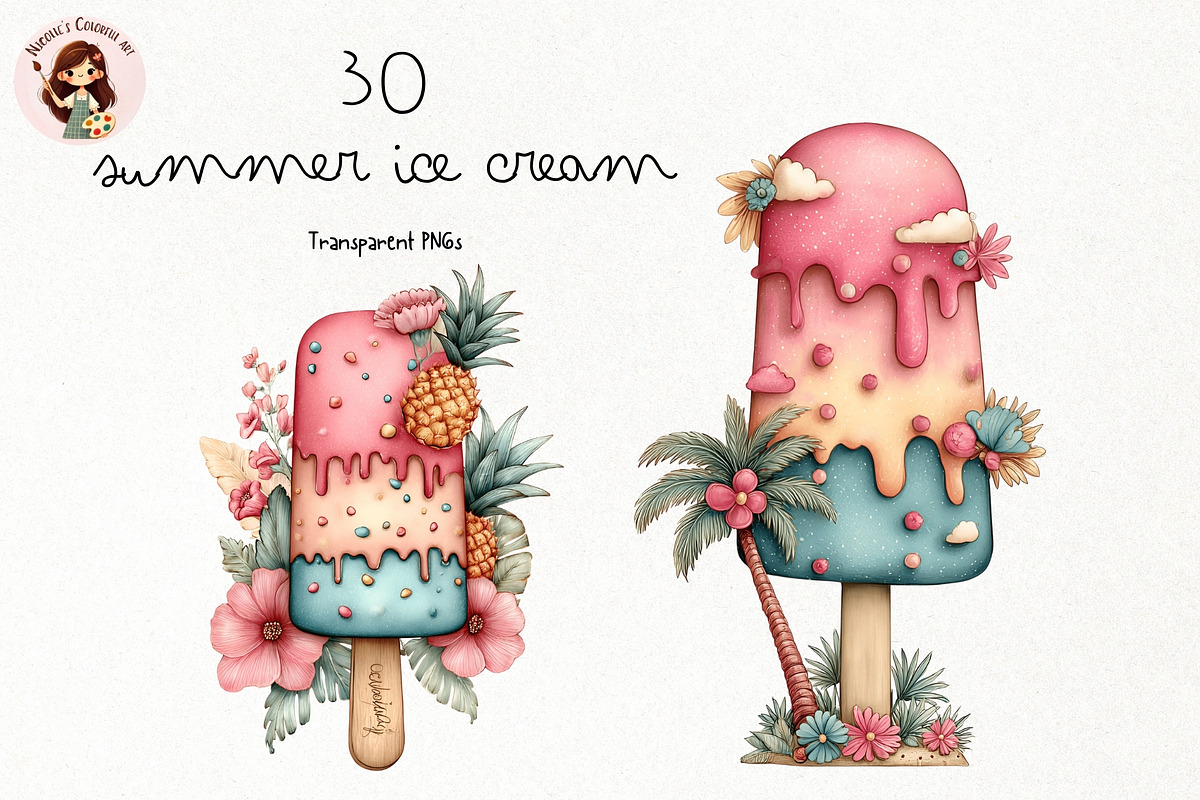 Summer Ice Cream PNG Clipart, a Food Illustration by Nicolle's Colorful Art (Photo 1 of 3)