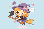 Chibi Witch Flying on Broomstick, a Person Illustration by Artpon Illustration (Thumbnail 2 of 4)