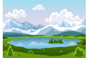 Mountain lake landscape vector, an Illustration by the8monkey