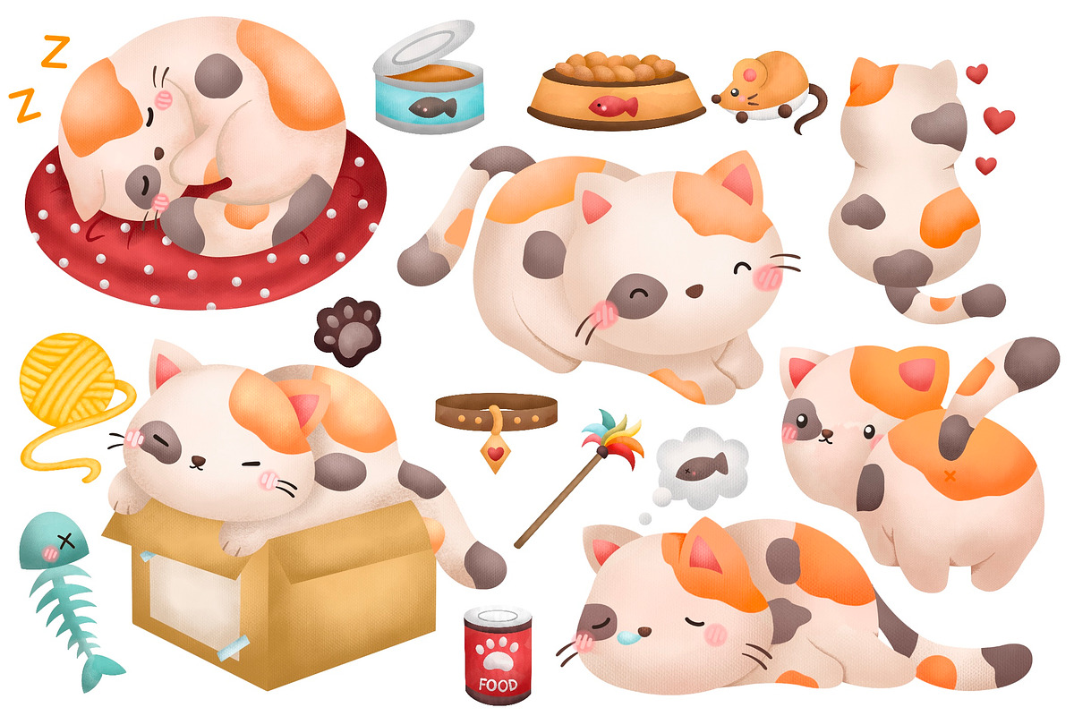 Cute Cats Clipart Watercolor, an Animal Illustration by Inkley Studio