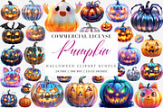 Watercolor Halloween Pumpkin PNG, an Illustration by SinaCreation (Thumbnail 1 of 7)