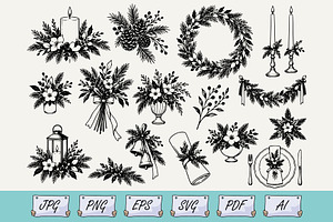 Christmas Botanical Doodle SVG Set