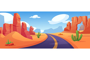 Desert with road. Asphalt highway in, an Illustration by LadadikArt