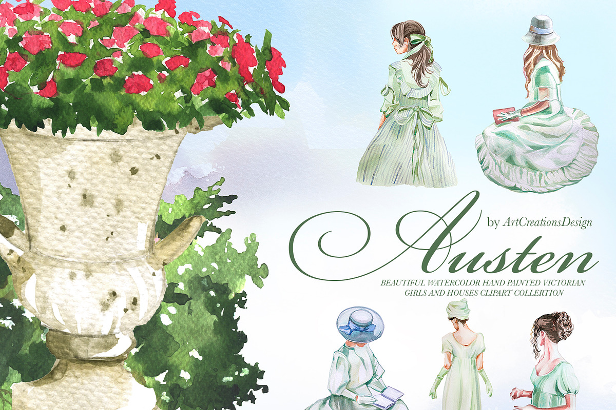Watercolor Austen Clipart Set, a Person Illustration by ArtCreationsDesign (Photo 7 of 22)