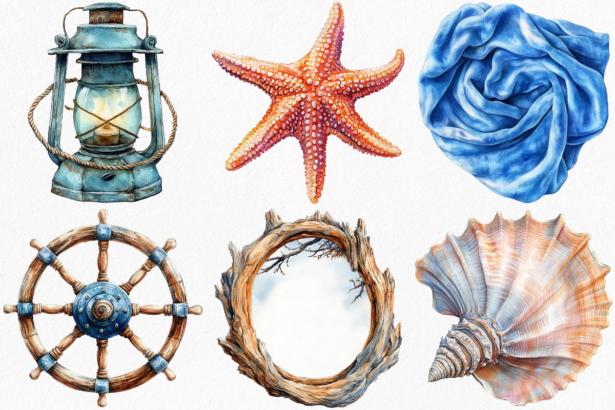 Watercolor Coastal Decor Clipart, an Illustration by Canvas Craft (Photo 3 of 7)