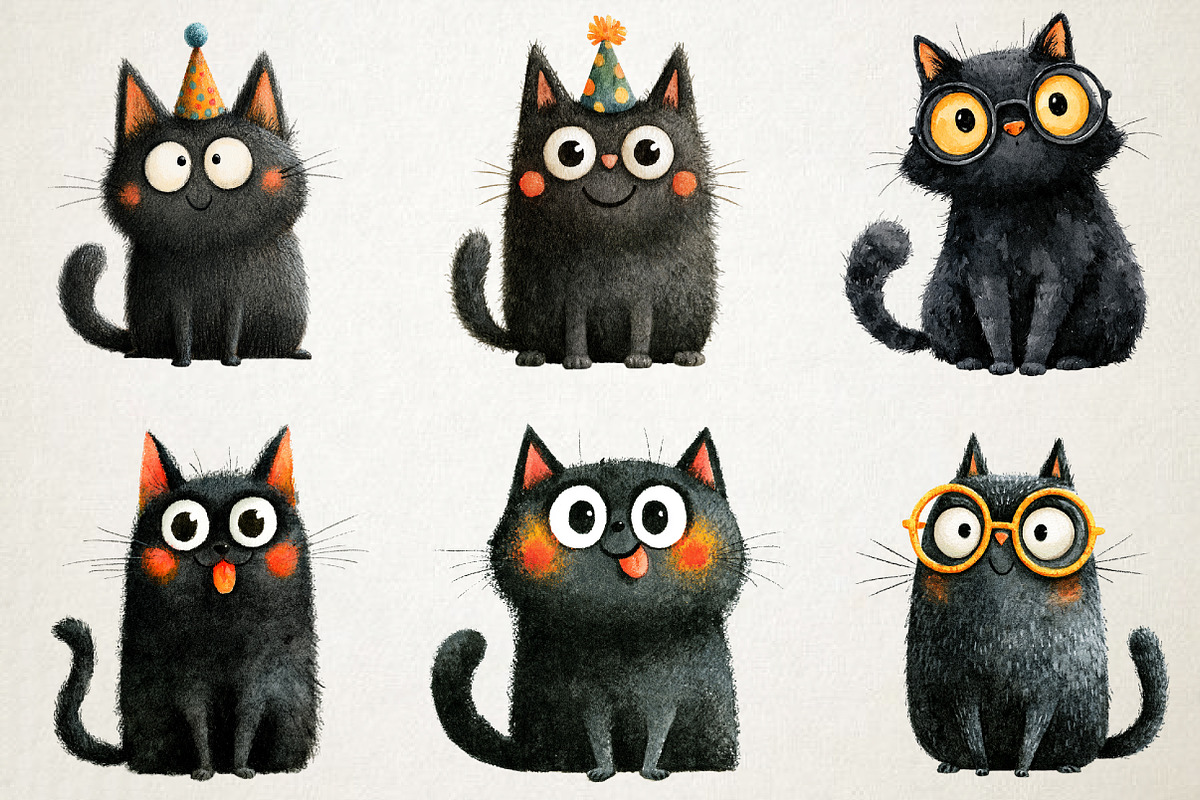 Whimsical Black Funny Cat Clipart, a Seasonal Illustration by RobertsArt (Photo 3 of 7)