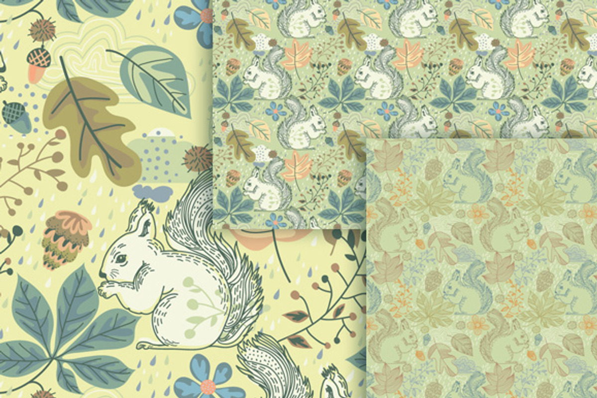 Forest plants and animals patterns. preview 5