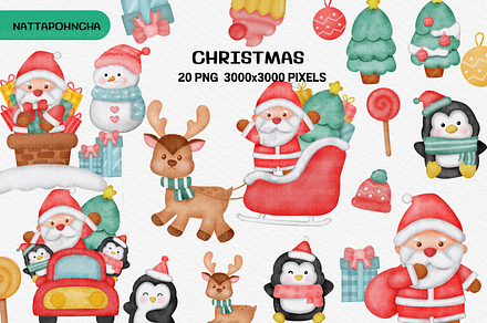 Watercolor Christmas clipart . Chris