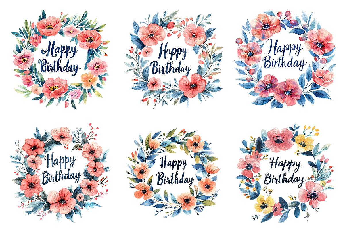 Happy Birthday Floral Wreath PNG, an Illustration by SinaCreation (Photo 2 of 5)