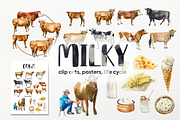 Watercolor Cow Clip arts and Posters, an Animal Illustration by Tati Bordiu (Thumbnail 1 of 8)