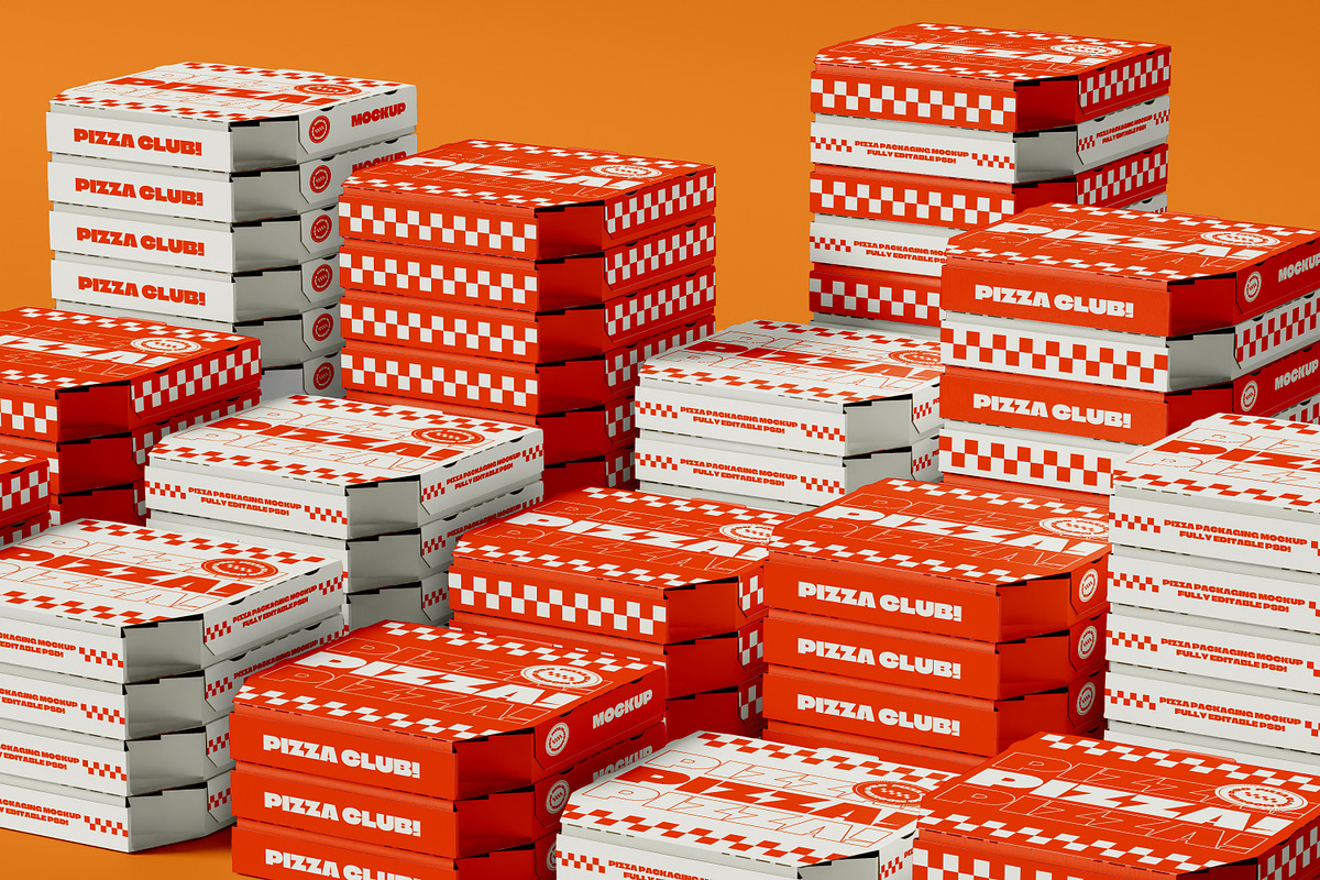 Delivery Pizza Boxes Mockup, a Packaging Mockup by Mego-studio