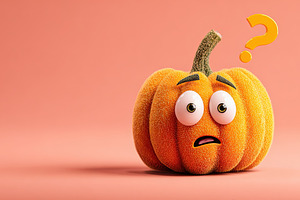 Funny orange pumpkin with expressive face and question mark on p, an Abstract Photo by Ales Munt