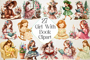 Girl in Floral Dress Read Book Clipa, an Illustration by DreamPrint404 (Thumbnail 1 of 4)