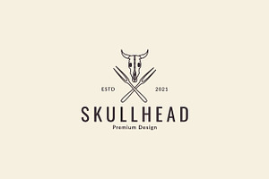 Head Cow Skull Grill Logo Design