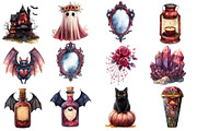Watercolor Burgundy Halloween Clipar, an Illustration by Designworld (Thumbnail 2 of 5)