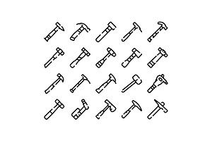 Collection of outline hammer tools, an Object Graphic by pikepicture