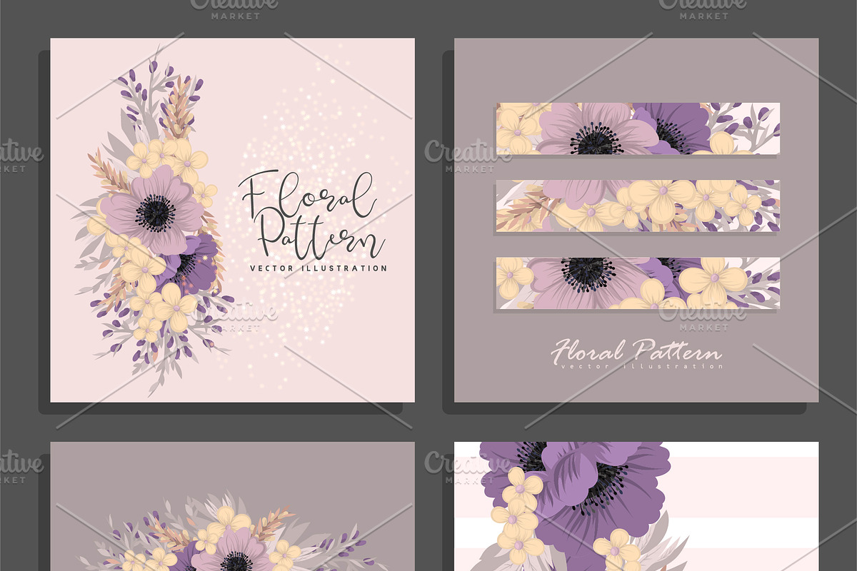 Set of floral cards, a Card Template by Doodle_flower