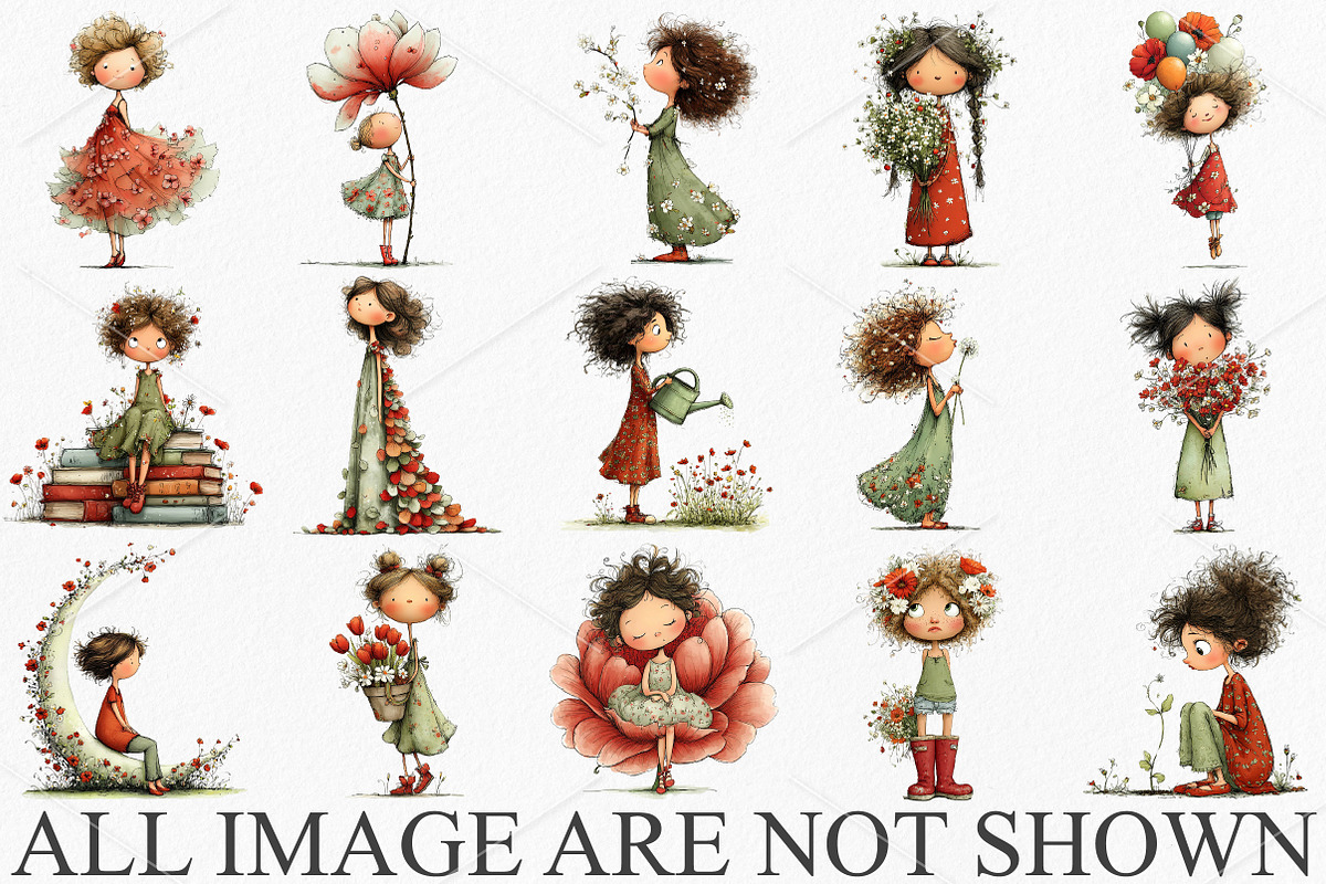 Whimsical Girls Floral Spring Clipar, an Illustration by Canvas Craft (Photo 3 of 7)