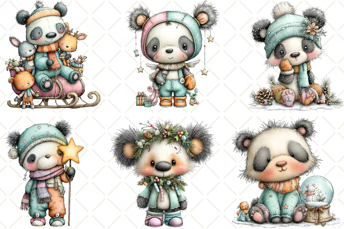 Whimsical Christmas Panda Clipart, an Animal Illustration by Black Bird Studio (Photo 6 of 6)
