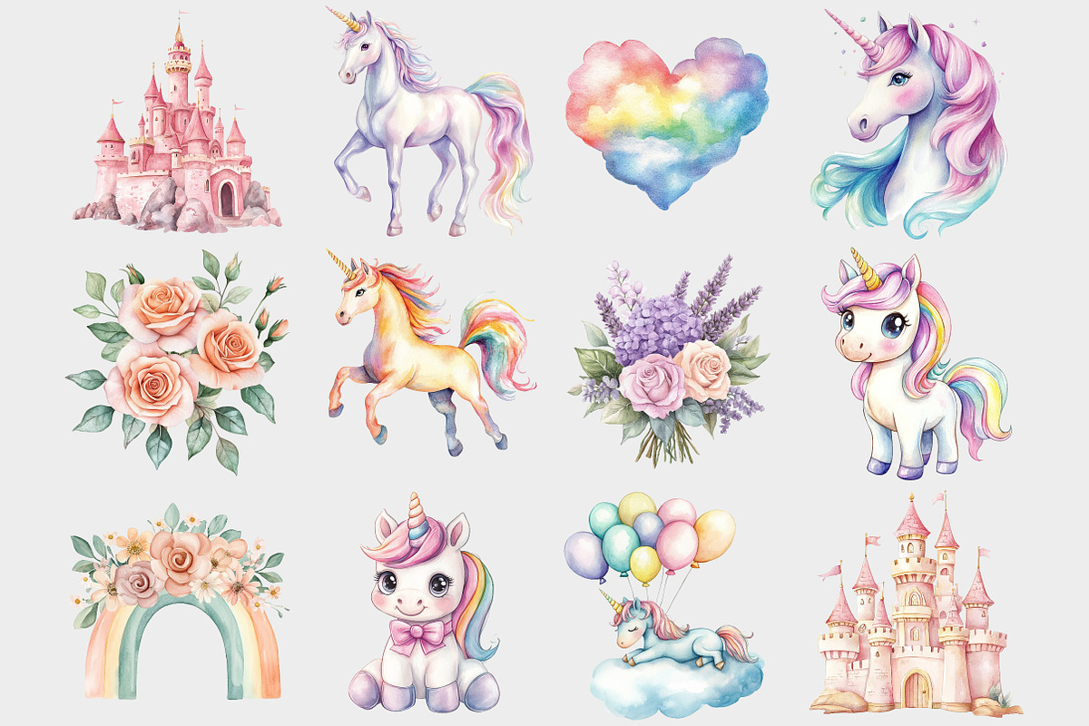 Watercolor Pastel Unicorn Clipart, a Seasonal Illustration by Design Market (Photo 2 of 5)