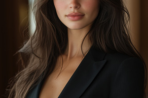 A portrait of a young woman international lawyer with long, flowing hair, weari, a Person Photo by Textures & Backgrounds