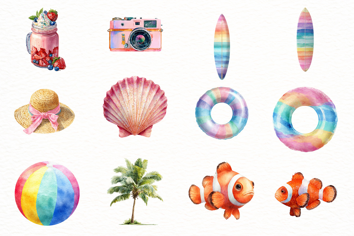 Watercolor Summer Clipart, an Illustration by Designworld (Photo 4 of 5)