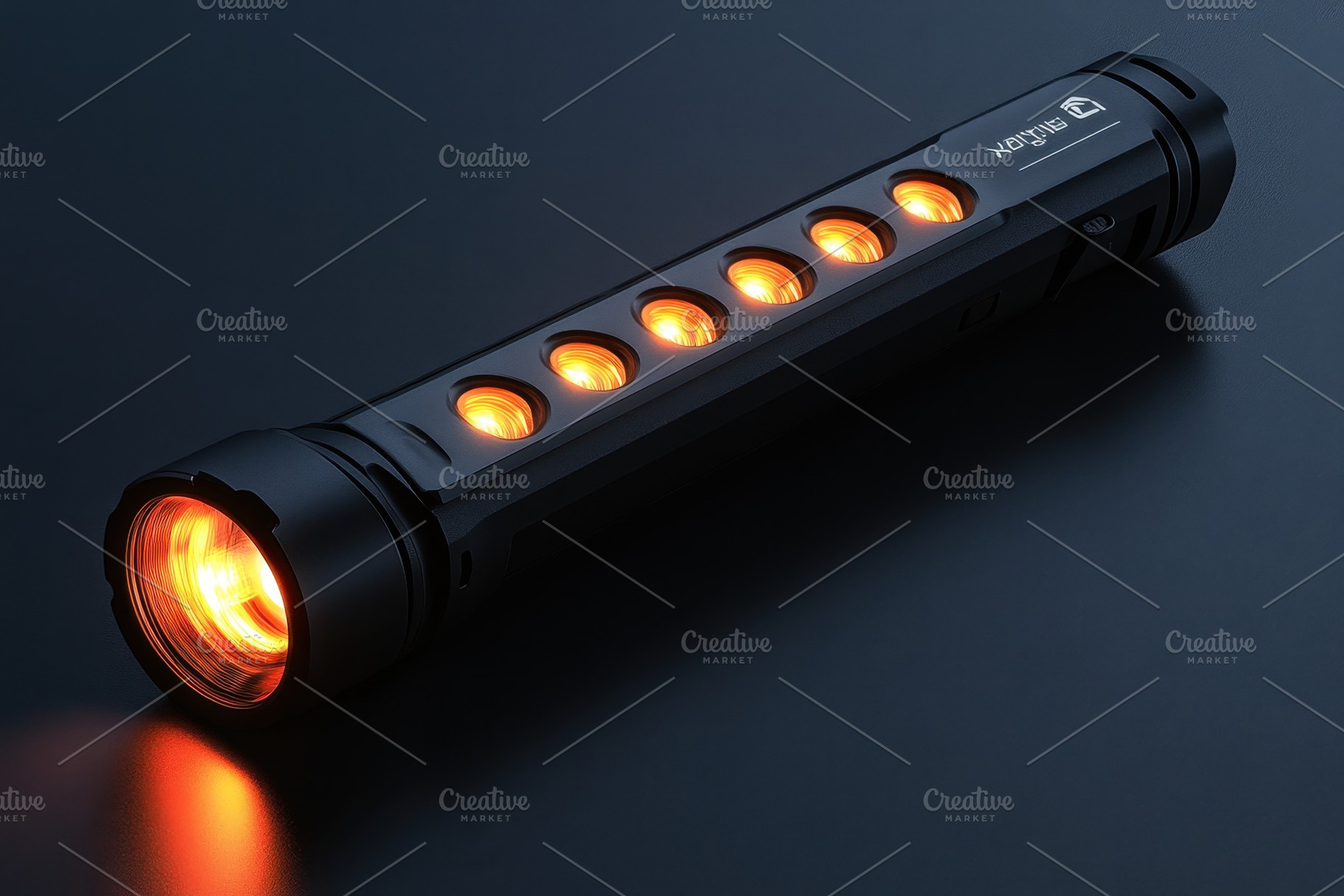 Flashlight with orange light illumin, a Photo by Tanuart